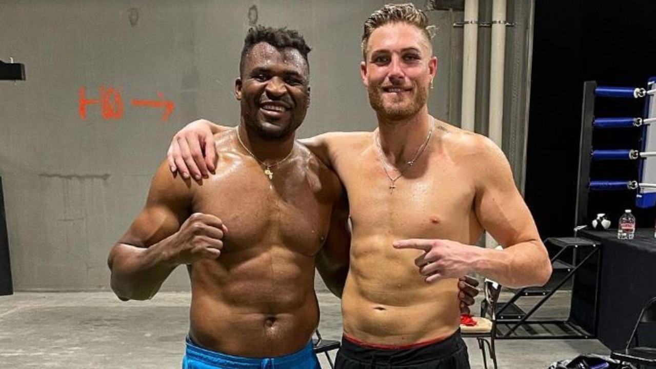 Aussie heavyweight Jackson Murray with former UFC heavyweight champion Francis Ngannou. Picture: Supplied