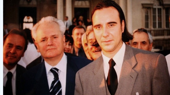 Former President of Serbia Slobodan Milosovic with a man believed to be Miroslav Mlinar.