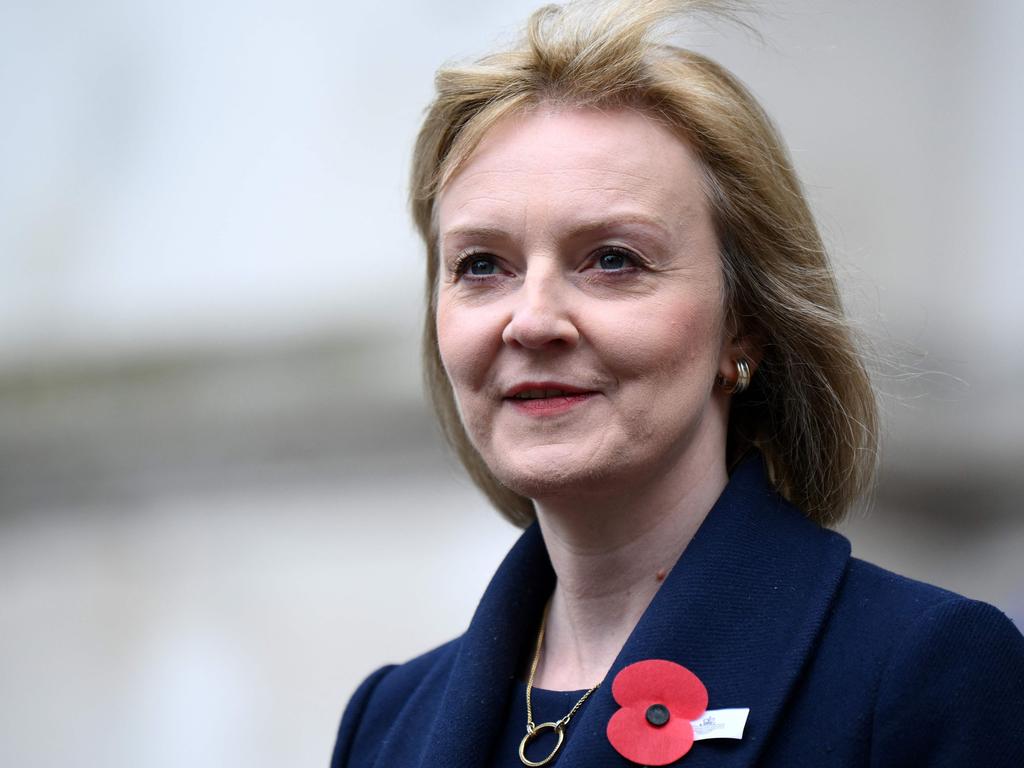 Britain's Foreign Secretary Liz Truss leaves after attending the service of commemoration to mark Anzac Day in Westminster Abbey in London. Picture: AFP