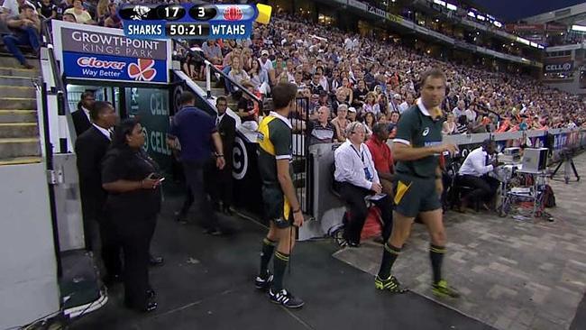 Cheika heads back up the tunnel after remonstrating with officials.