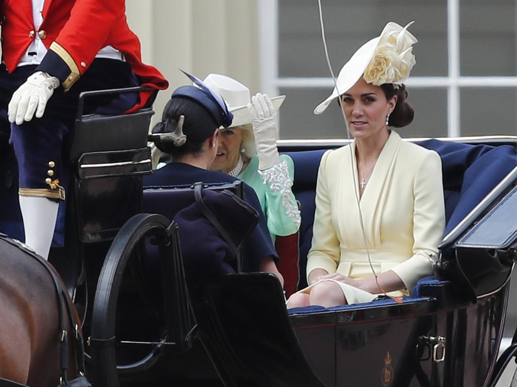 The Duchess of Cambridge appeared tense during the carriage ride, says a body language expert. Picture: AP