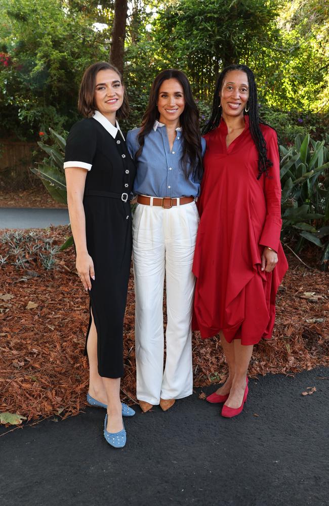 Larissa May, Meghan Markle, The Duchess of Sussex and Dr. Stephanie J. Hull seen at Girls Inc. of Greater Santa Barbara on October 02, 2024 in Santa Barbara, California. Picture: Eric Charbonneau/The Archewell Foundation via Getty