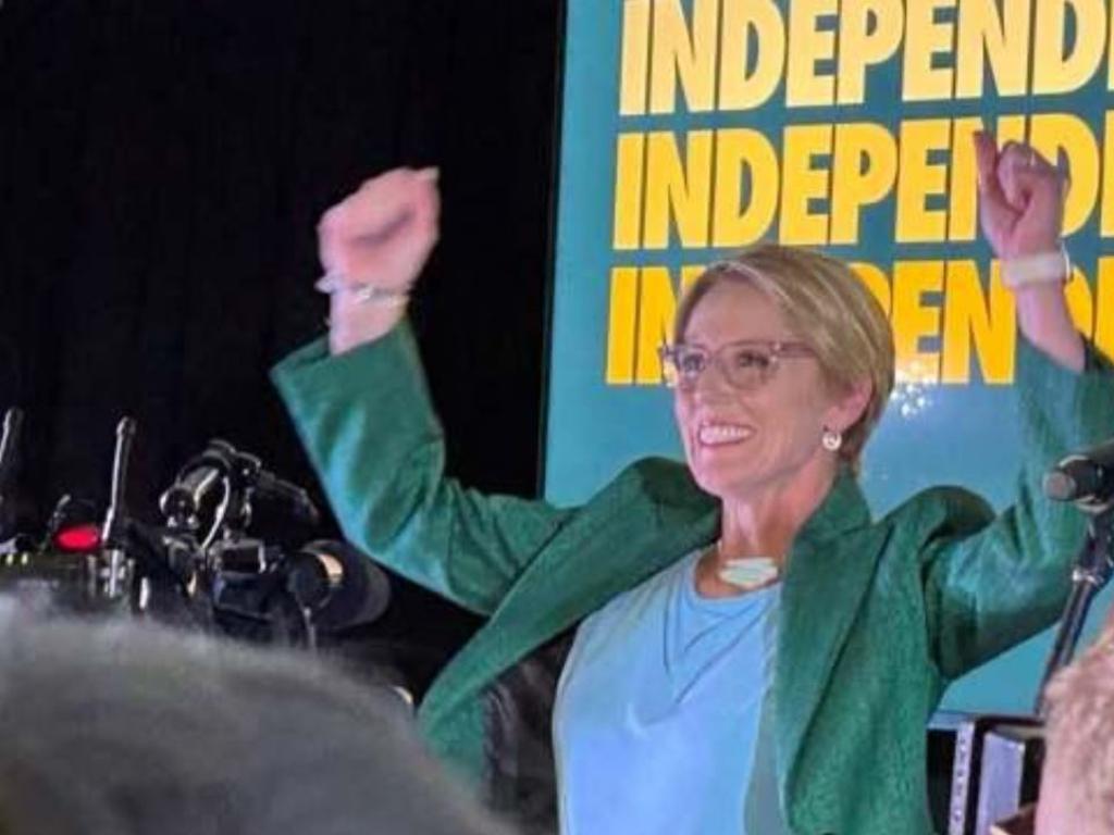 Zoe Daniel celebrated what she thought was a victory on election night. Picture: Instagram/anneriggsart