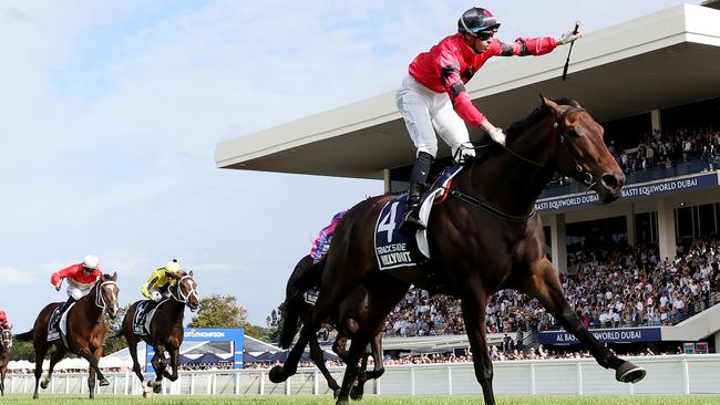 Mick Dee celebrates Willydoit’s NZ Derby win. Picture: Phil Walter/Getty Images