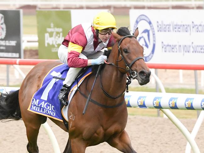 Arabian Summer ridden by Harry Coffey wins the Magic Millions Ballarat 2YO Classic at Sportsbet-Ballarat Racecourse on December 09, 2023 in Ballarat, Australia. (Photo by Brett Holburt/Racing Photos via Getty Images)