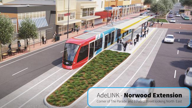 Artist impressions of the tram on The Parade in Norwood