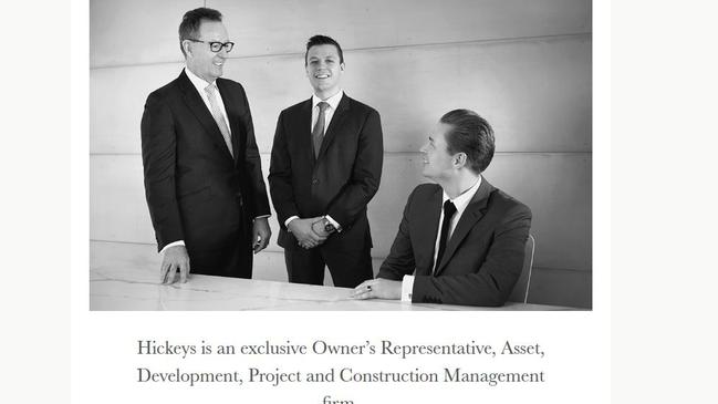 Screenshot from former Hickey Management website showing Tony Hickey, Jordan Hickey and James Davidson