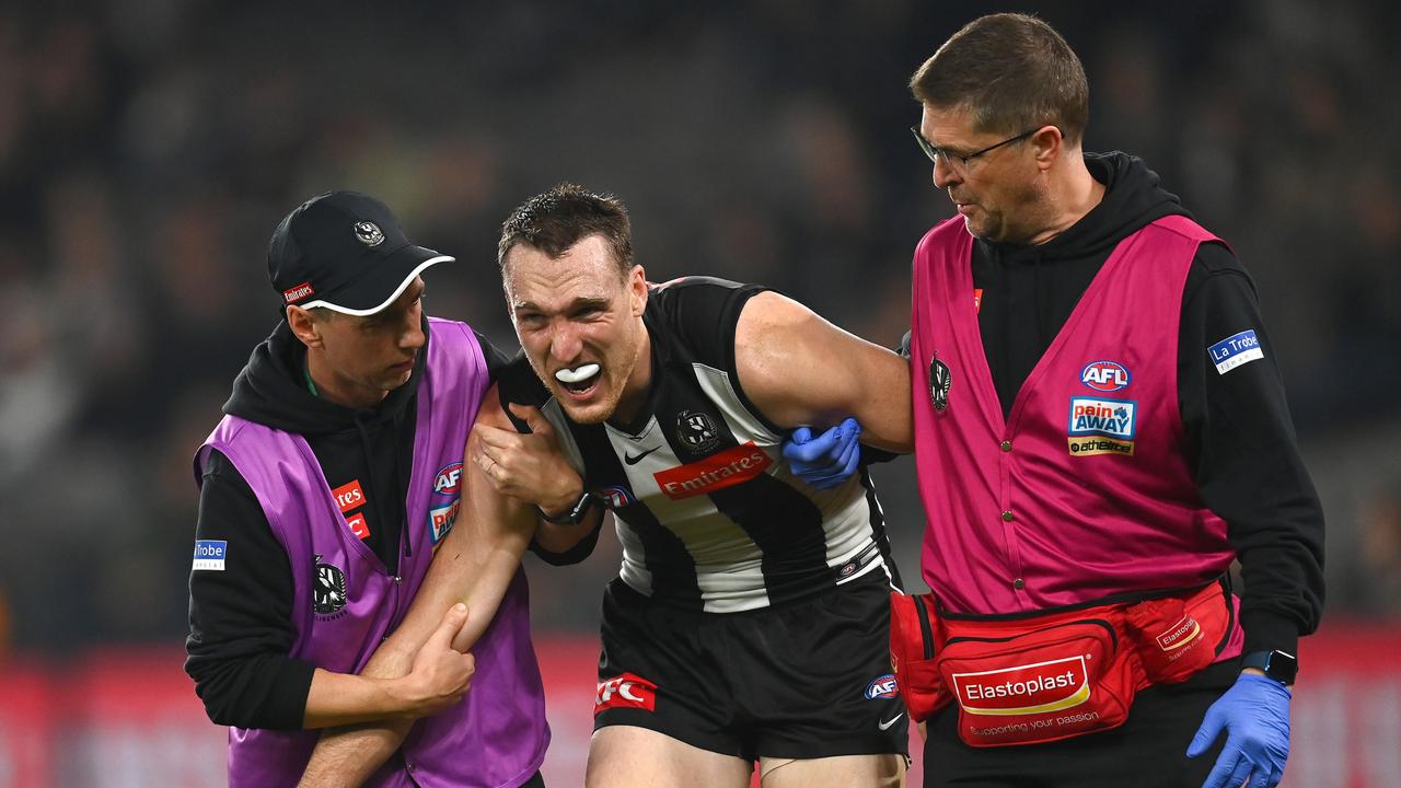 Jack Madgen suffered a dislocated shoulder against the Western Bulldogs in May. Picture: Getty Images