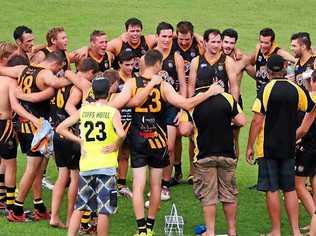 TIGERS ROAR: Grafton celebrates its round one victory over reigning AFL North Coast champions Port Macquarie Magpies. PHOTO: BILL NORTH. Picture: Bill North