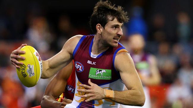 South Australian Sam Mayes playing for Brisbane in the QClash against the Gold Coast Suns  at Metricon Stadium, Carrara. Picture: Adam Head