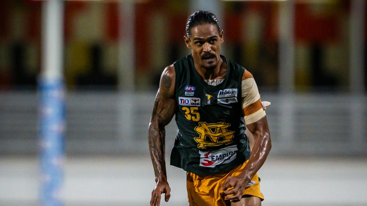 Domonic Grant playing for St Mary's in the 2024-25 NTFL season. Picture: Patch Clapp / AFLNT Media