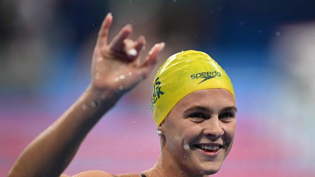 Australia's Shayna Jack reacts after competing in the semifinal of the women's 100m freestyle swimming event during the Paris 2024 Olympic Games at the Paris La Defense Arena in Nanterre, west of Paris, on July 30, 2024. (Photo by Jonathan NACKSTRAND / AFP)