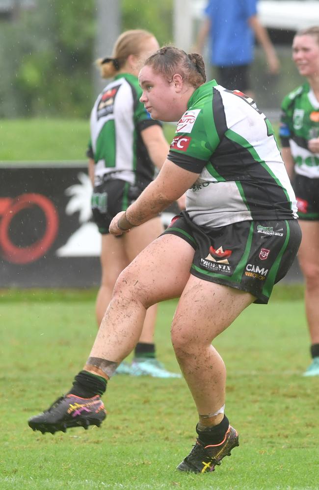 Townsville Blackhawks juniors against Mackay Cutters. U19 girls at Jack Manski Oval. Hannah De Daunton practises her goalkicking. Picture: Evan Morgan