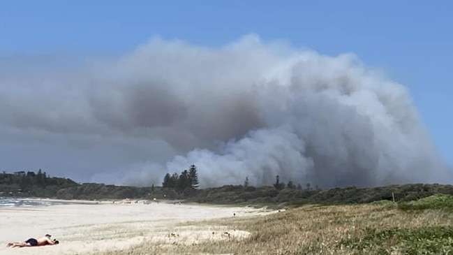 The blaze burning south of the coastal tourist town Evans Head. Picture: Margaret Underhill