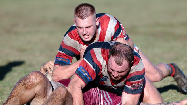 Defence was tough all day. Picture: DC Sports Photography. NRRRL First Grade Round 7 at QE Park. Casino RSM Cougars vs Kyogle Turkeys. 19 May 2024