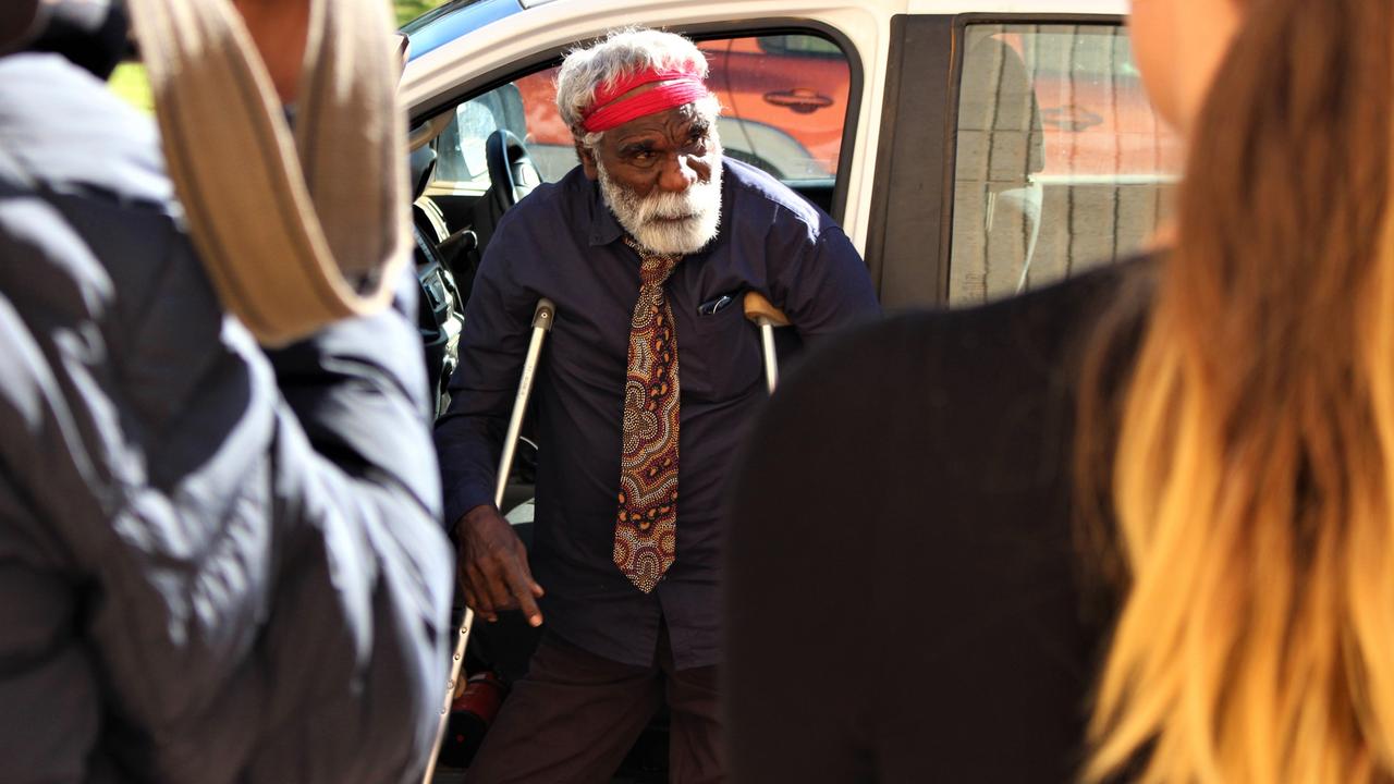 Warlpiri elder Ned Jampijinpa Hargraves arrives at the inquest into the death of Kumanjayi Walker on September 5. Picture: Jason Walls