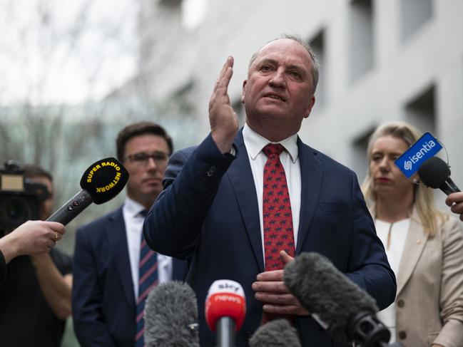 CANBERRA, AUSTRALIA - NewsWire Photos JUNE 21, 2021: Barnaby Joyce addresses the media at Parliament House in Canberra. Picture: NCA NewsWire / Martin Ollman