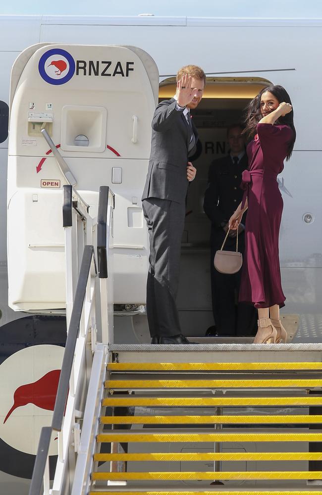 The Duke and Duchess of Sussex farewell Australia as they head for the final leg of their tour to New Zealand on Sunday. Picture: Justin Lloyd