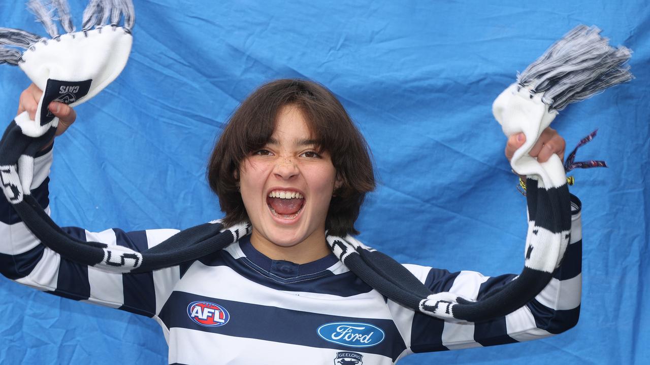 Cats fan Salina Dale, 13, gets ready to cheer on the Cats. Picture: Alison Wynd