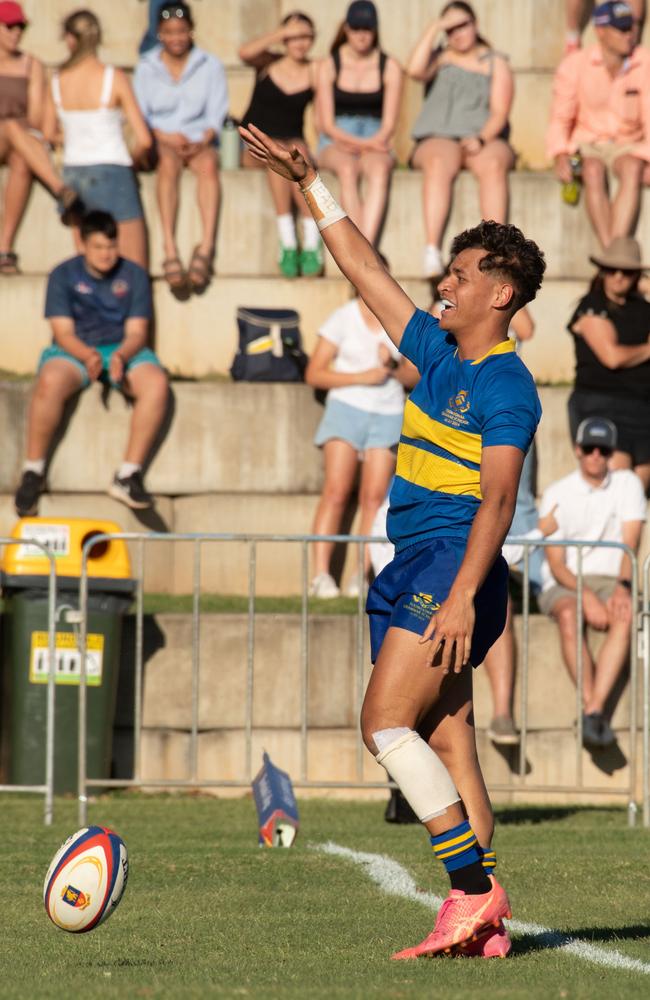 Iliesa Baravilala scores a try for TGS. 2024 O’Callaghan Cup at Downlands College. Photo by Nev Madsen