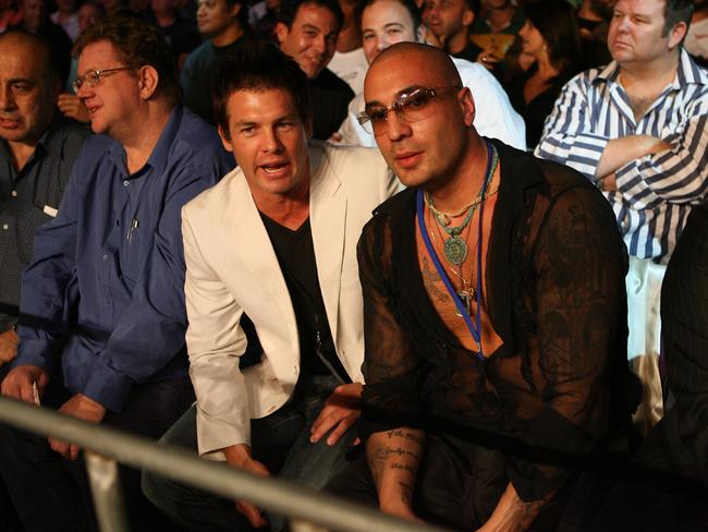 Former AFL star  Ben Cousins  with  Fabian Quaid at the Anthony Mundine-Nader Hamdan fight at the Sydney Entertainment Centre in February  2008.