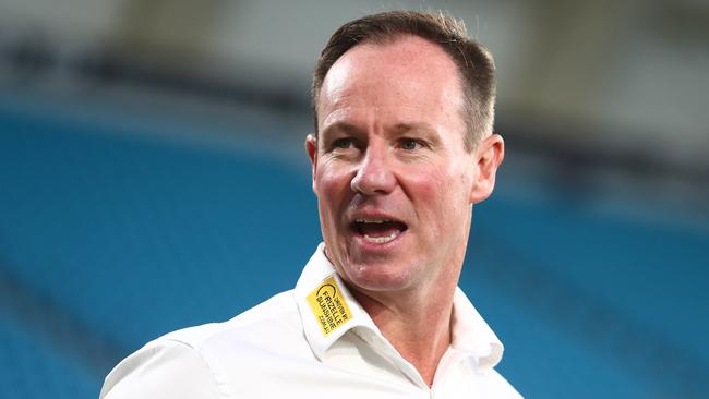 Titans coach Justin Holbrook hopes the NRL doesn’t turn into the English Premier League with players milking for penalties. Picture: Chris Hyde/Getty Images