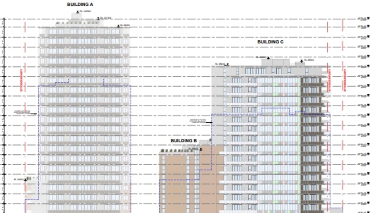 A blueprint for Auburn Shopping Village as viewed from Queen St.