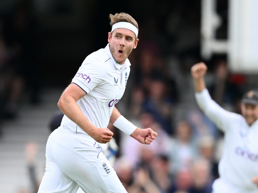 Stuart Broad is up and about. (Photo by Gareth Copley/Getty Images)