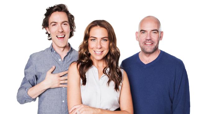 Tim Blackwell, Kate Ritchie and Marty Sheargold on their Nova radio show.