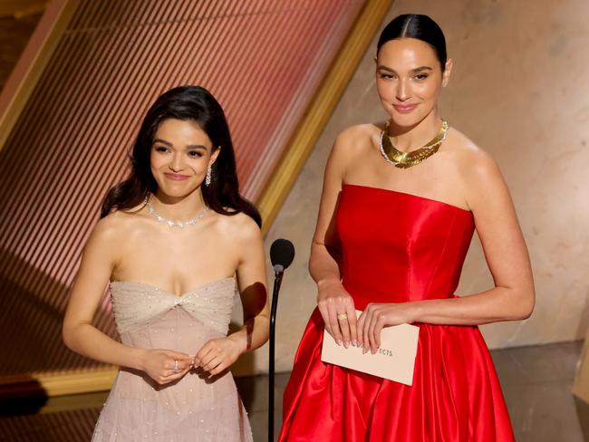 Zegler and Gadot on stage during this year’s Oscars. Picture: Kevin Winter/Getty Images