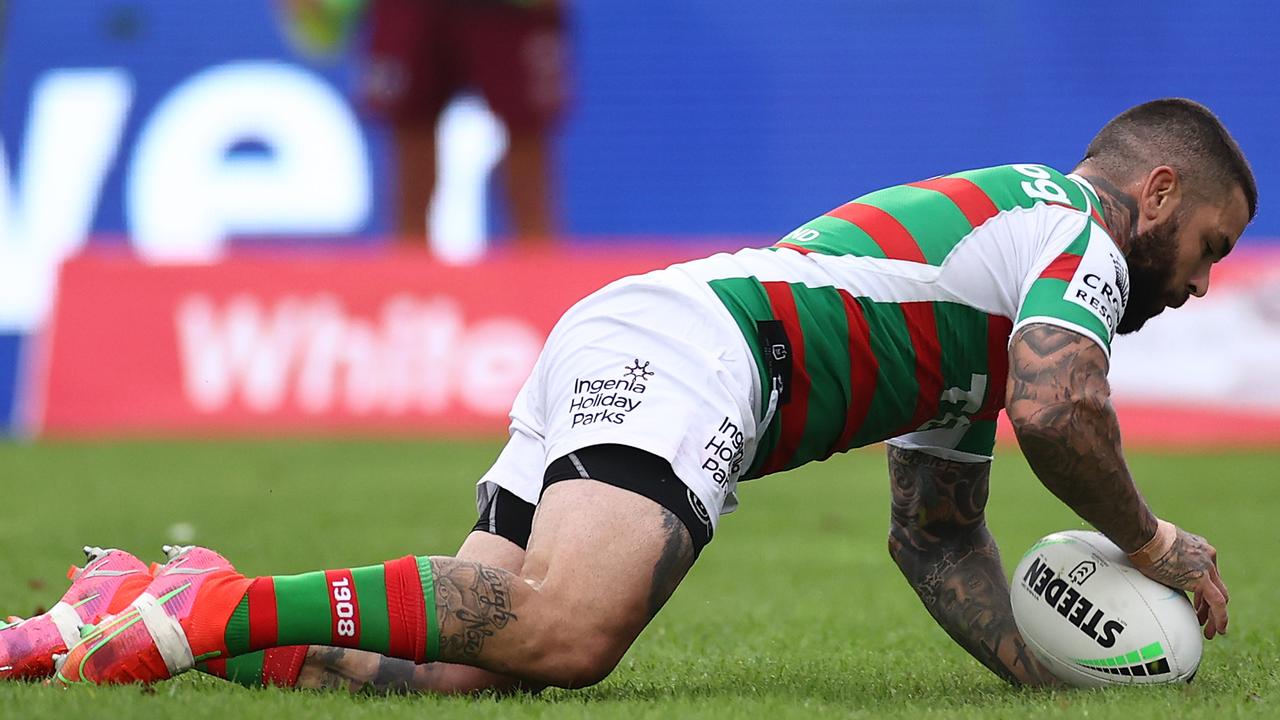 South Sydney halfback Adam Reynolds scored a try but didn’t see out the game against Manly. Picture: Cameron Spencer/Getty Images