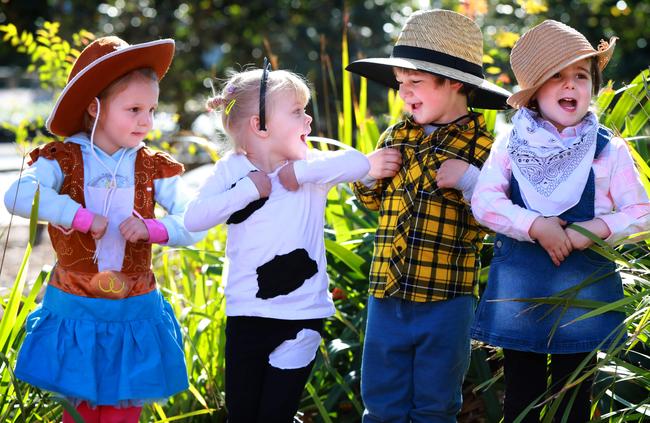 Charlotte, Emily Perkins, 3, Charlie Lloyd, 4, and Jessica Francis, 5. Picture: Angelo Velardo