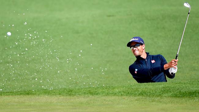 AUGUSTA, GEORGIA - APRIL 07: Adam Scott of Australia plays a shot from a bunker on the second hole during the first round of the 2016 Masters Tournament at Augusta National Golf Club on April 7, 2016 in Augusta, Georgia. Harry How/Getty Images/AFP == FOR NEWSPAPERS, INTERNET, TELCOS & TELEVISION USE ONLY ==