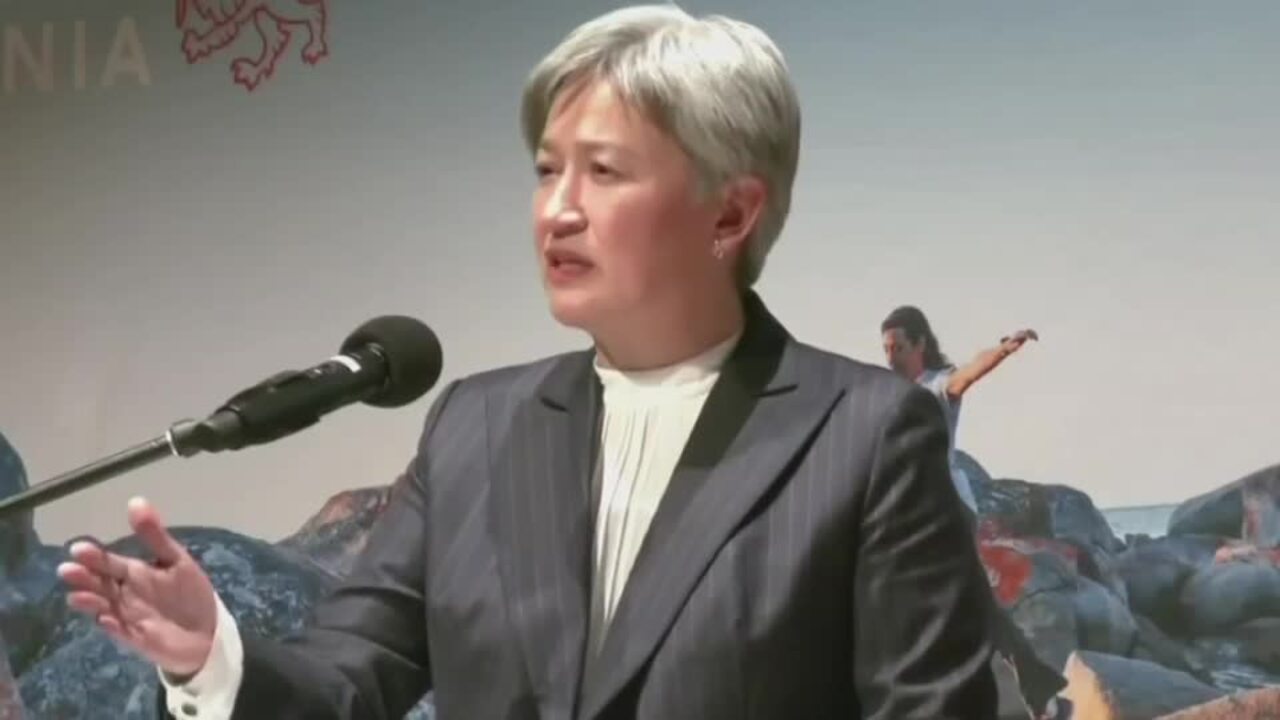 Protesters derail Penny Wong speech at the University of Tasmania