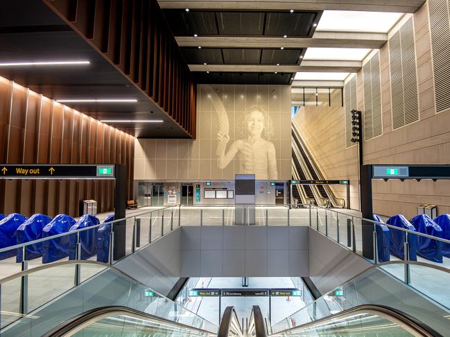 The final touches are being added to the concourse level at Waterloo station as the Sydney Metro City and Southwest moves closer to its opening date in 2024. Picture: