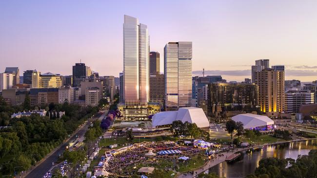 Artist’s impression of second tower proposed for Festival Plaza, which could be in the mix to accommodate the ATO’s 2000 Adelaide staff.