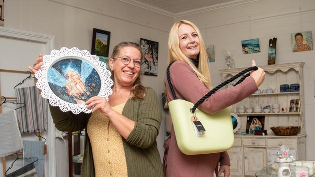 Deb Morgan showcases some of her artwork at Tracey Joness new Toogoolawah shop Tracey Jones Bouqitue. PHOTO: ALI KUCHEL