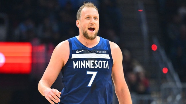 CLEVELAND, OHIO - FEBRUARY 10: Joe Ingles #7 of the Minnesota Timberwolves reacts during the second quarter against the Cleveland Cavaliers at Rocket Mortgage Fieldhouse on February 10, 2025 in Cleveland, Ohio. NOTE TO USER: User expressly acknowledges and agrees that, by downloading and or using this photograph, User is consenting to the terms and conditions of the Getty Images License Agreement. (Photo by Jason Miller/Getty Images)