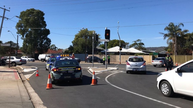 The driver of a car died after it struck a Stobie pole near the intersection of Marion Rd and Finnis St at Mitchell Park on Friday, marking a horrific day on SA roads during which two others died in separate crashes. Picture: Seven News