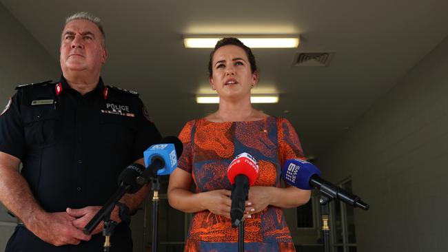 Chief Minister Lia Finocchiaro and NT Police Commissioner Michael Murphy touring the Peter McAulay Centre Berrimah watch house. Picture: Zizi Averill