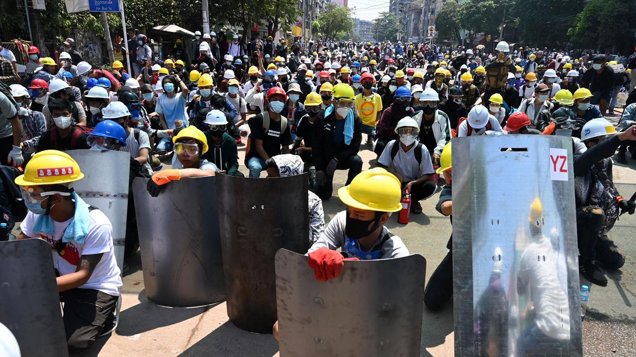 Protesters at the demonstration against the military coup on March 7, 2021. Picture: STR/AFP