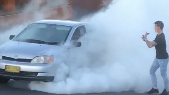 A passenger is egging on the driver doing a burnout in North Lambton. supplied by Sonia Hornery Wallsend MP