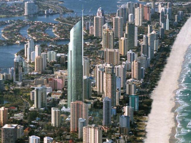 ## HAVE YOU /CHECKED COPYRIGHT /CLEARANCE ??  /computer /projection of Sunland's proposed Gold Coast 80 storey supertower for Surfers Paradise - would be world's tallest residential building - tower aerials coastline skyline waterways buildings beaches qld