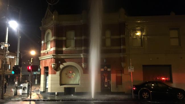 The broken fire hydrant that caused significant water damage to the Brunswick Hotel.