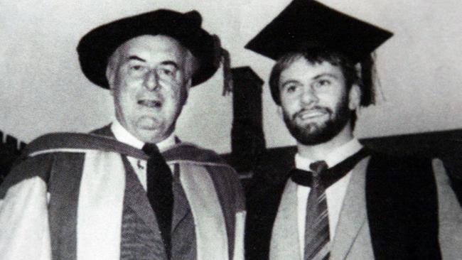 Young Labor member Mark Latham (right) with former prime minister Gough Whitlam after receiving his Bachelor of Economics degree (honours) at Sydney University in 1982.