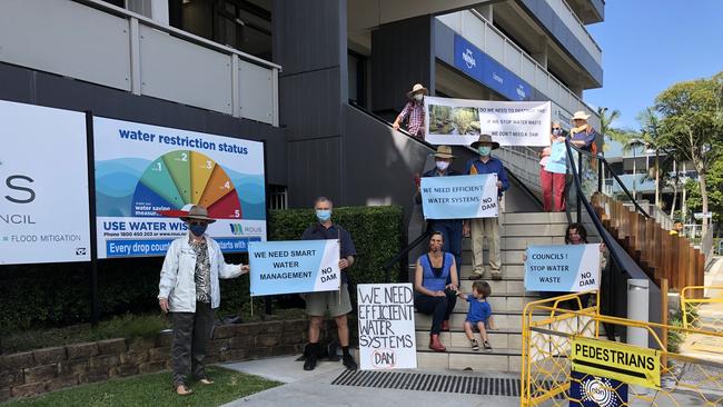 NO DAM: People opposed to a new dam protest outside Rous headquarters. Photo: Alison Paterson