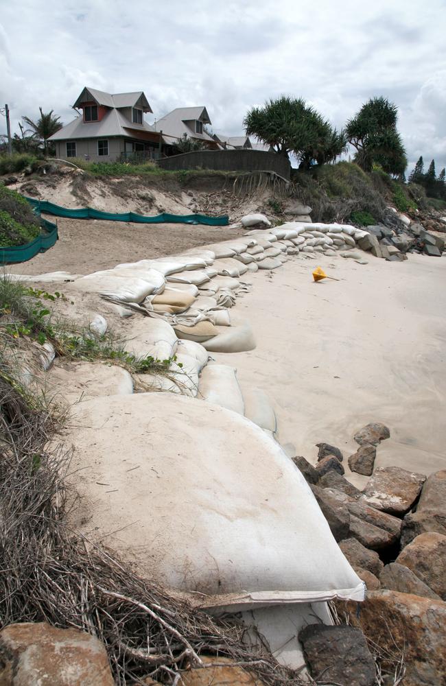 Sandbags are placed on the dunes at Belongil Beach, north of Byron Bay in northern NSW, to protect against erosion.