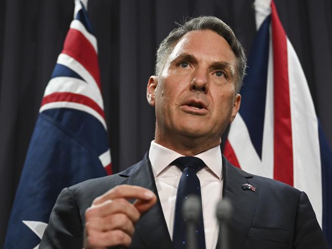 CANBERRA, AUSTRALIA, NewsWire Photos. MARCH 21, 2024: The Deputy Prime Minister, Richard Marles and Secretary of State for Defence of the United Kingdom, the Rt Hon Grant Shapps MP hold a press conference following the Australia-United Kingdom Defence Ministers' Meeting at Parliament House in Canberra. Picture: NCA NewsWire / Martin Ollman