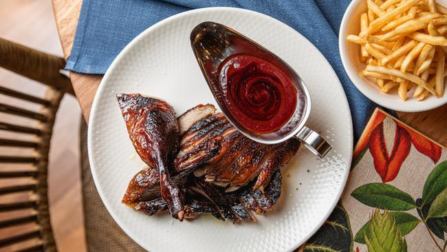 Roast Albury goose frites with cherry vinegar at Tillerman. Picture: Judit Losh.