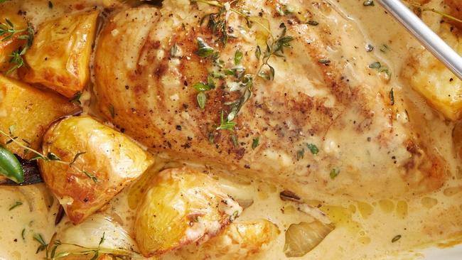 creamy french chicken tray bake sauce